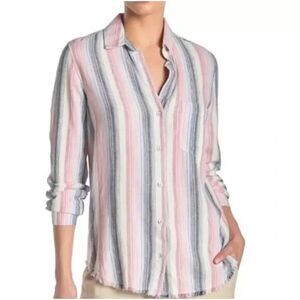 Anthro Cloth & Stone Linen Blend Stripe Button Down Size S